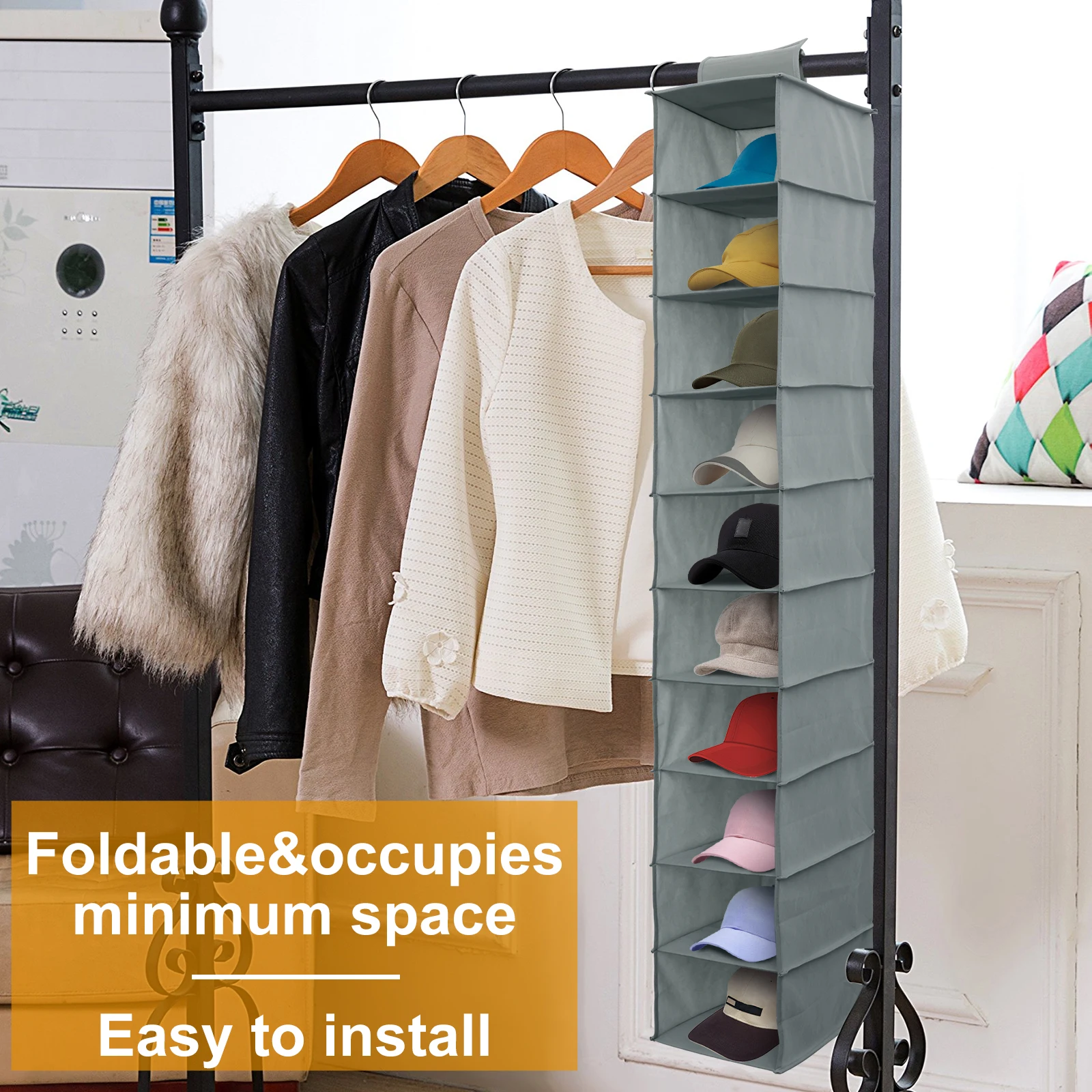 10-Shelf Hanging Shoe Organizer Non-Woven Fabric Hanging Shoe Shelves Multipurpose Foldable Shoes Container Rack Space-Saving