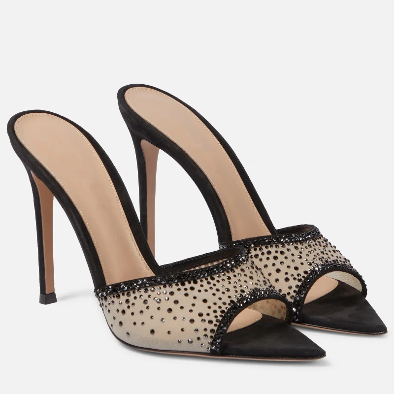 

New Summer Women's High-heeled Sandals Stiletto Rhinestone High-heeled Slippers Pointed Toe Open Toe Slip-on High-heeled Sandals