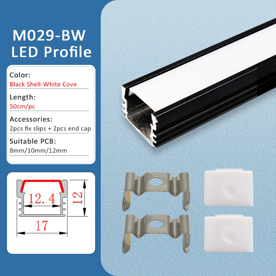 LED Strip Aluminum Profile 50CM Recessed Surface Mounted Aluminium Channel with Diffuser PC Cover for 8mm 10mm Linear Lighting image 7
