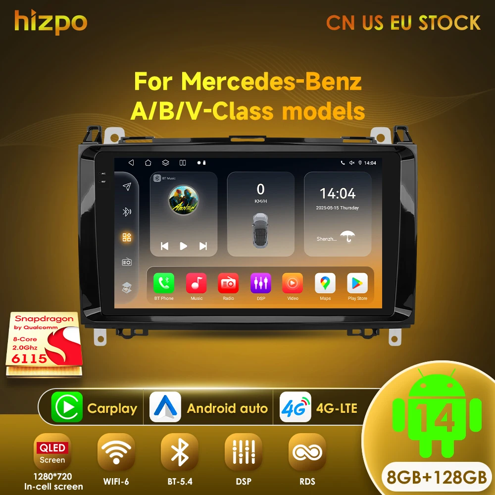 Hizpo 8G+128G Android14 Car Radio Multimedia Player For Mercedes