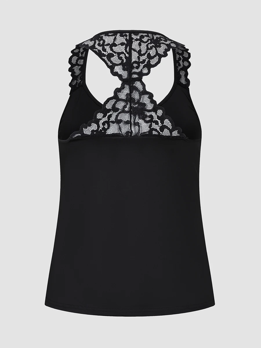 Finjani Plus Size Tank Top Summer Women's Clothing Lace Trim Strap High Elastic Black Cami Top Sexy Women Tops