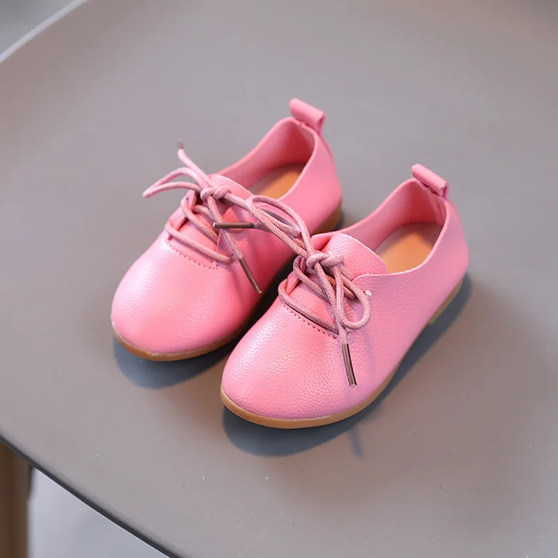 Girls Shoes Low Top Leather Shoe Princess Shoe Autumn New British Lace Up Casual Boy Soft Skin Leather Shoes Kids