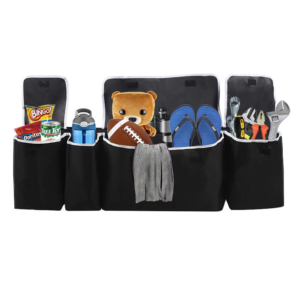 Car Trunk Box with 4 Pockets Storage Box Case Large Capacity Hanging Back Seat Storage Bag Oxford Cloth Car Interior Accessories