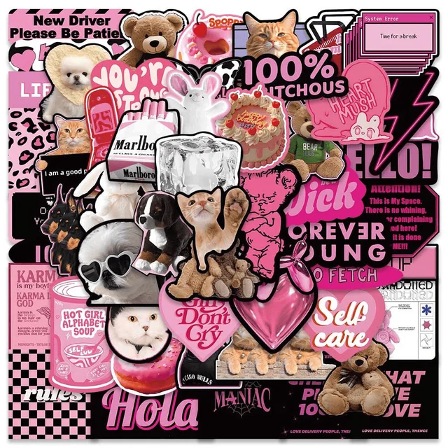 55pcs English Pink Ink Girly Stickers Pack Stationery Ipad DIY Sticker Cute  Things Journal Accessories Journaling Materials - AliExpress