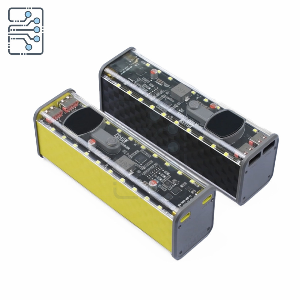 8*18650 DIY Power Bank Case PD 45W Fast Charging Transparent Battery Storage Shell with Light Power Bank Case No Battery