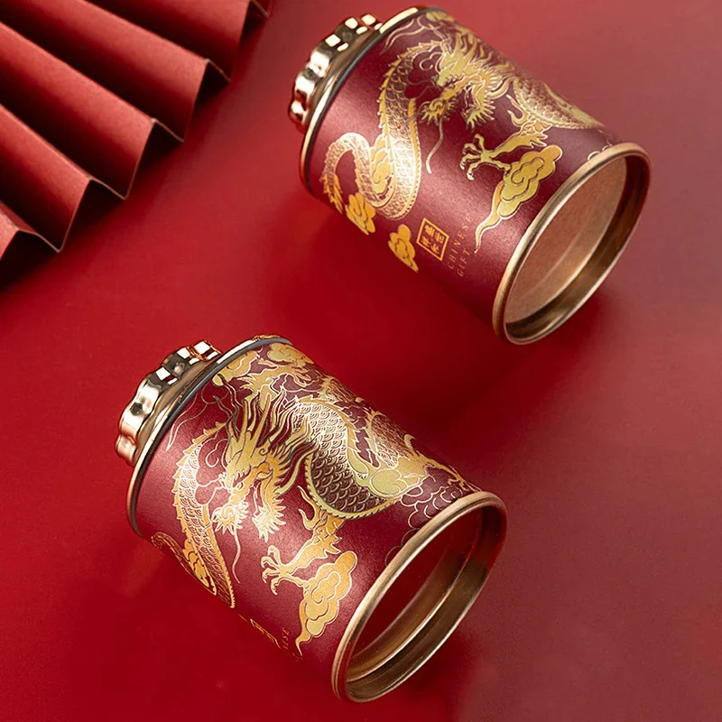 Tea Tin Box 1PC Mini Dragon Empty Tea Tin Can Household Tea Sealed Jar Portable Home Small Packaging Box Storage