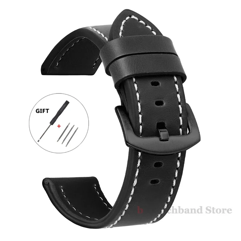 Vintage Leather Sport Watch Band with Stainless Steel Buckle - Premium Watch Accessory