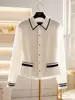 High Quality Office Lady Polo Collar Wool Sweater Women Fashion Solid Stripe Cashmere Knit Cardigan Winter French Soft Knitwear 1