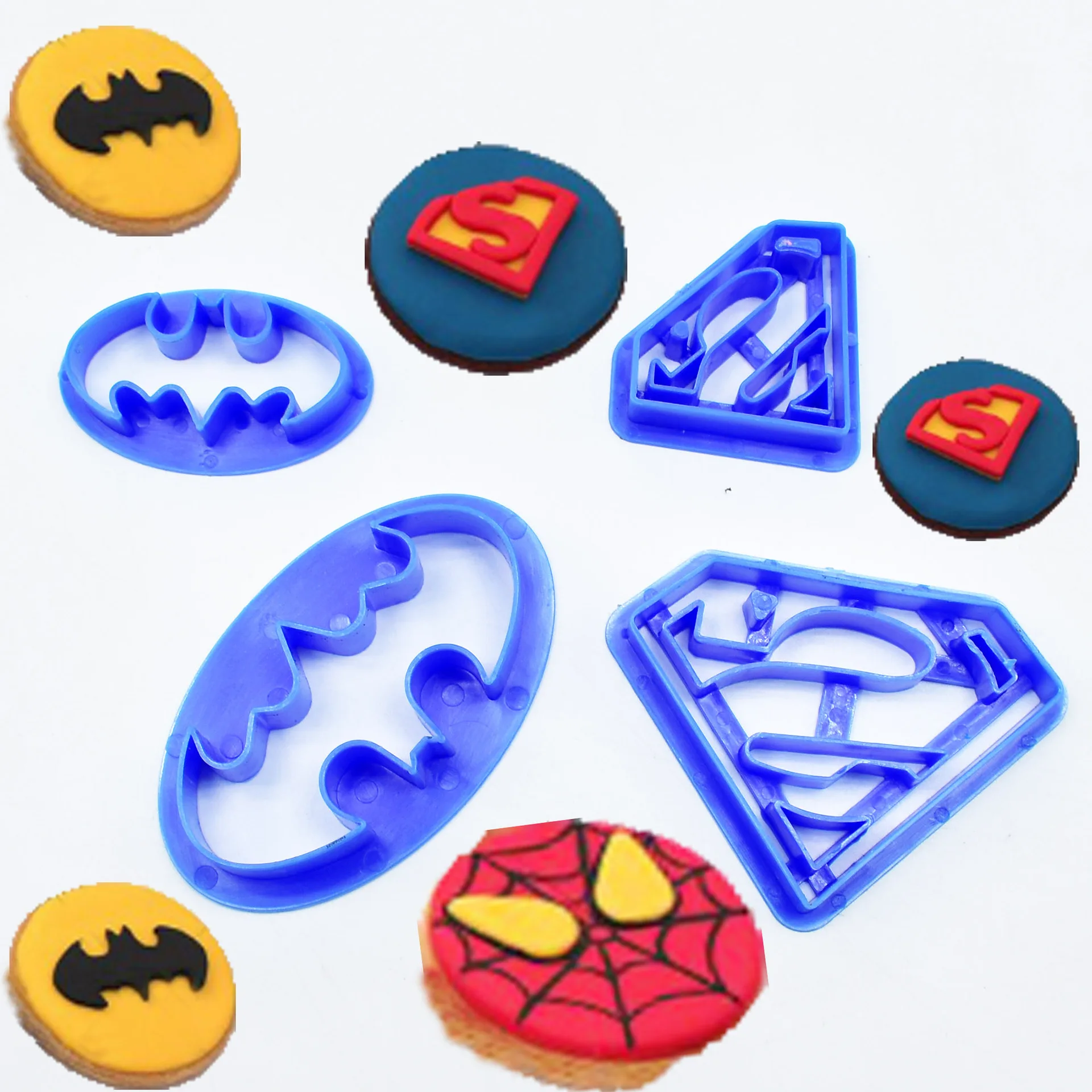 

4pcs DIY Biscuit Mould Hero Shape Fudge Cookie Cutter Plastic Baking Cookie Stamp Chocolate MoldCake Decorating Kitchen Tools