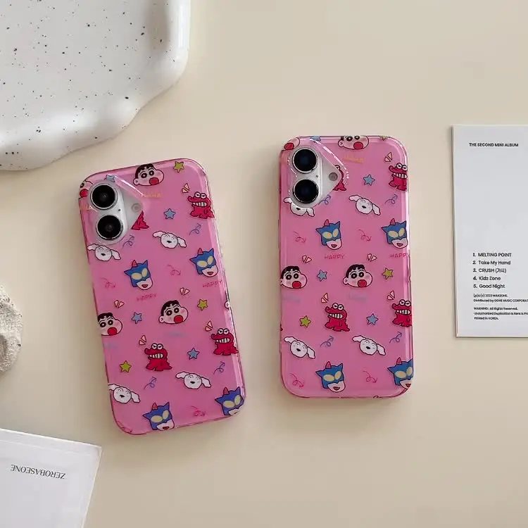 Розовый полноэкранный чехол с карандашом Shin-chan Nohara Shiro Action Kamen Enthusiast для iPhone 16 14 15 13