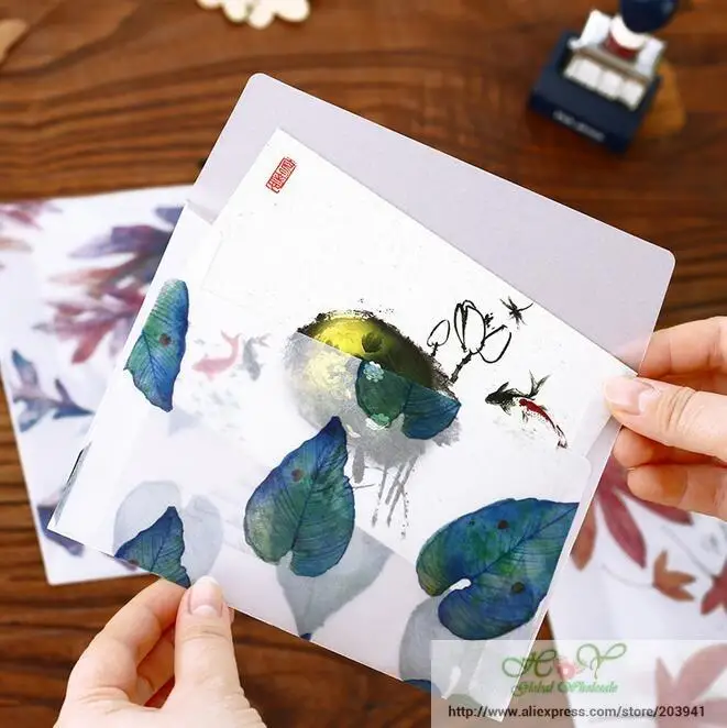 16*11cm Sulfuric Acid Paper Envelope Leaves Pattern Transparent Window Envelope window envelopes For Greeting Cards Cover 10pcs/lot