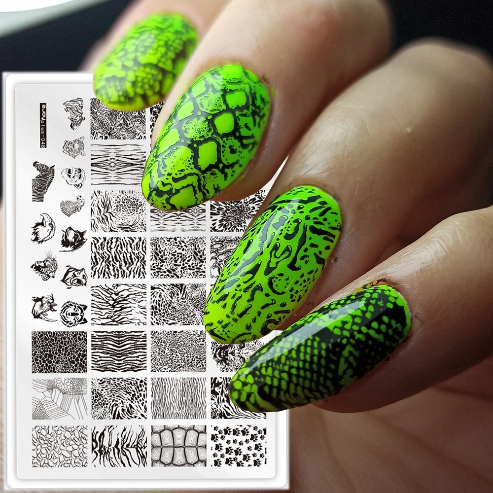 뱀 레오파드 네일 스탬핑 플레이트, 나뭇잎, 꽃, 멀티 스타일 디자인 인쇄, DIY 플레이트, 네일 아트 템플릿 도구, 14.5x9.5cm