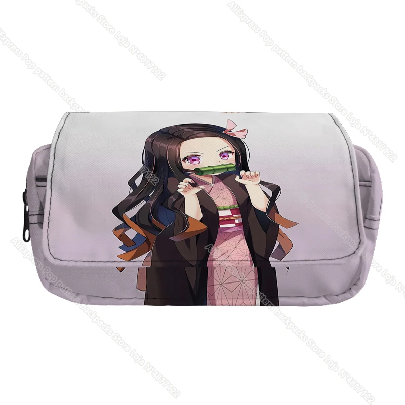 Demon Slayer Pencil Case Kimetsu No Yaiba Pencilcases Large School Pencil Bags Nezuko Inosuke Shinobu Girl Stationery Supplies 5