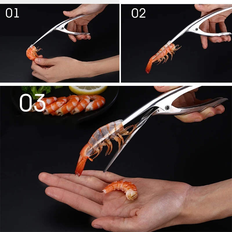 Description Picture 4 of item304 Stainless Steel Quick Seafood Tools Kitchen Meal Peeling Crayfish to Shrimp Shell Supper Gadget Efficiency Shrimp Peeler