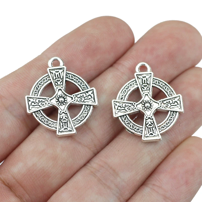 

Newest 10Pieces 20*24mm Mixed Alloy Antique Silver Color Cross Wicca Charms Vintage Pendant Accessory For DIY Jewelry Making