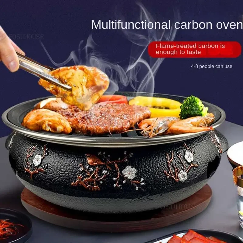 Cast Iron Charcoal Barbecue Stove Fire Pits Korean-style Commercial Table Grill Stand Household Fire Pit Outdoor Heating Stove R