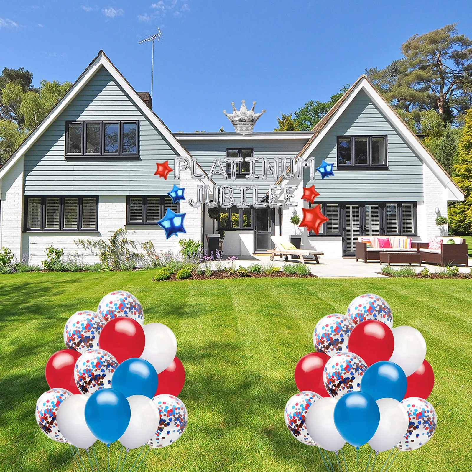44Pcs Queens Platinums Jubilee Balloons Platinums Jubilee Decorations