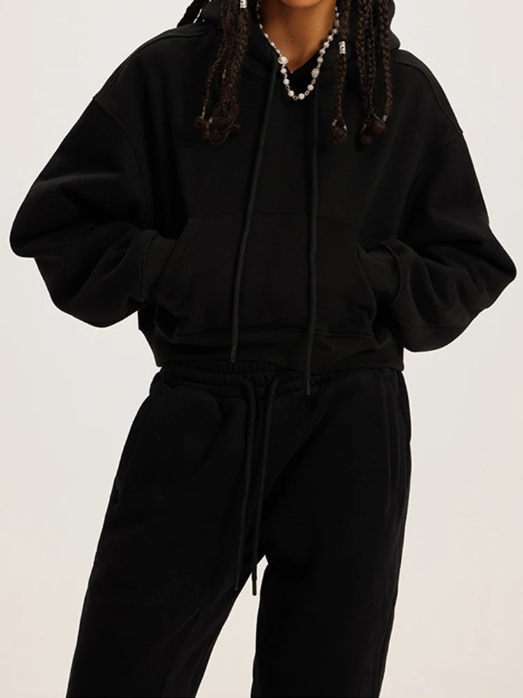 Autumn/Winter American retro hooded hoodie women plus fleece thickened Spice girls short women's hoodie