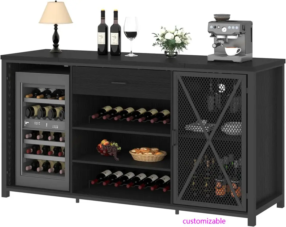 Modern Black Oak Large Wine Liquor Bar Cabinet