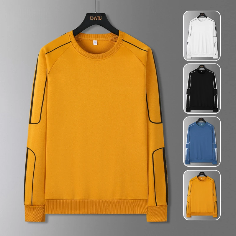 

Spring and Autumn Men's Pullover Sweater Teen Solid Casual Long Sleeve T-Shirt Sweatshirts Full Men Clothing LOOSE Yellow Blue