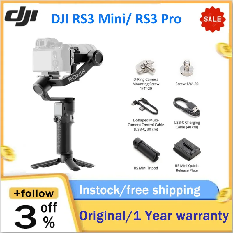 DJI RS3 Mini, 3-Axis Mirrorless Gimbal Lightweight Stabilizer for