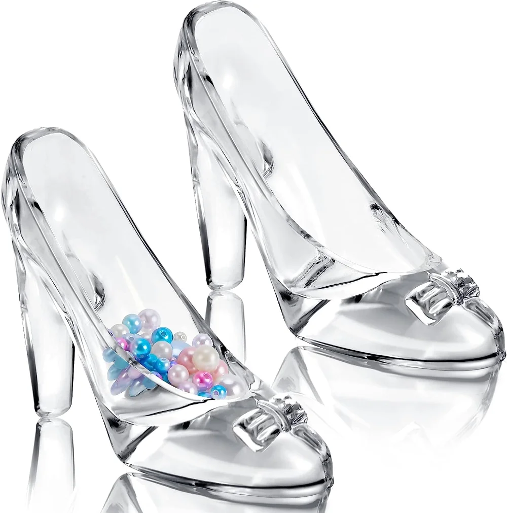 2PcsGlassSlipperDecorationGiftPrincessCrystalHighHeelsShoes