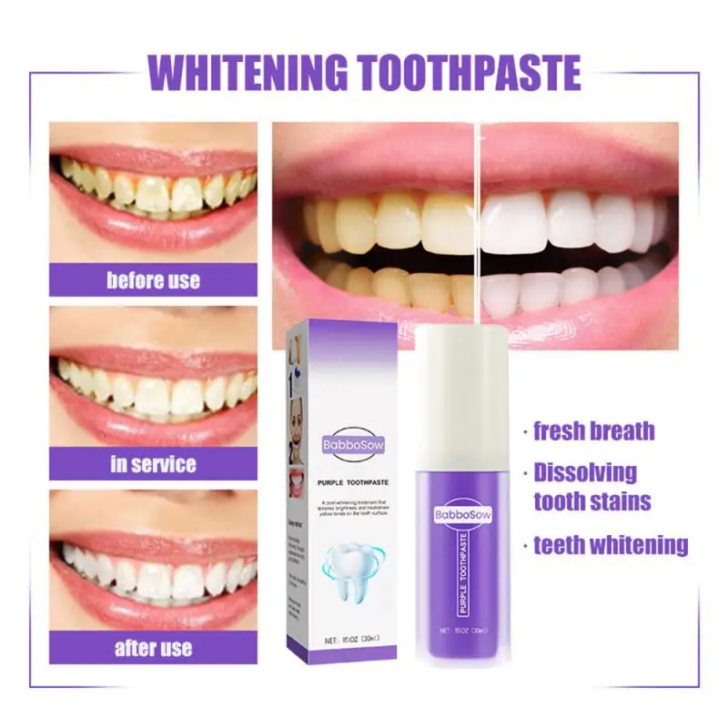 

V34 Whitening Toothpaste 30ml Purple Corrector Teeth Effective Whitening Oral Cleaning Remove Cigarette Stains Reduce Yellowing