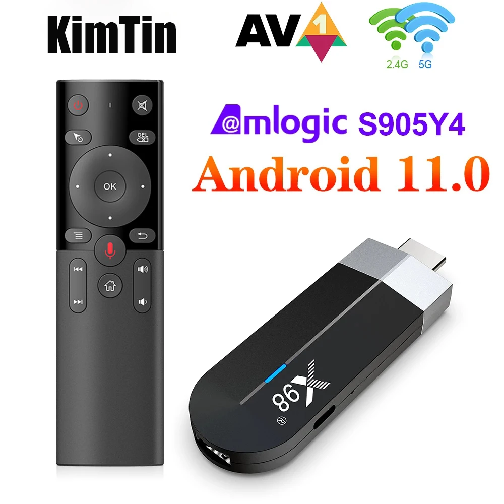 Kimtin Mini Pc X98 S500 Stick 4K Tv Stick Mini Android 11 4Gb 32Gb Amlogic S905Y4 Quad Core 5G 2.4G Wifi Bt 1080P 4K Tv Dongle