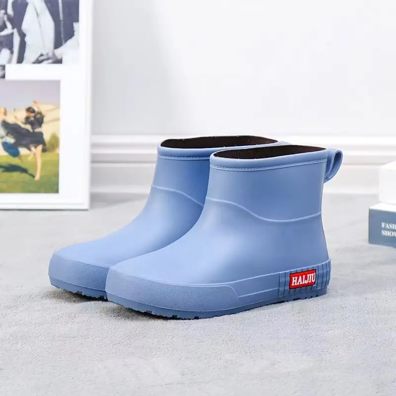 Women's Autumn Winter Rain Shoes Thick Bottom Non Slip High Top Cover Foot Plush Warm Rain Shoes Waterproof Working Boots