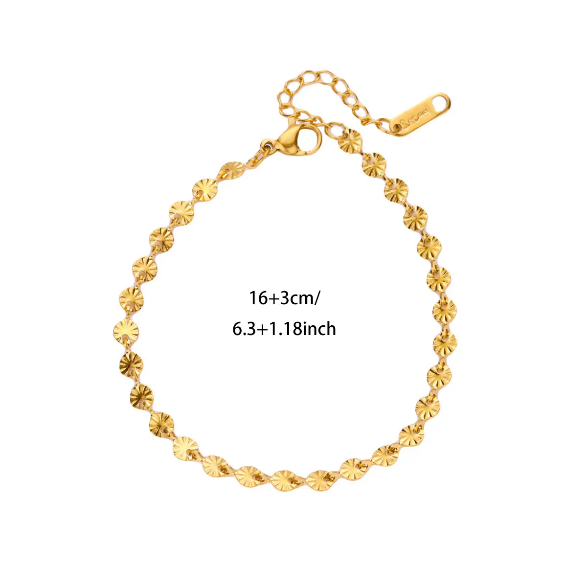 Stainless Steel Bracelets Gold Color Geometric Textured Round Link For Women