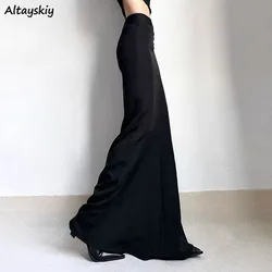 Black Long Skirts Women Simple All-match Mopping High Waist Graceful A-line Streetwear Casual Famous Lady Solid Popular Ulzzang