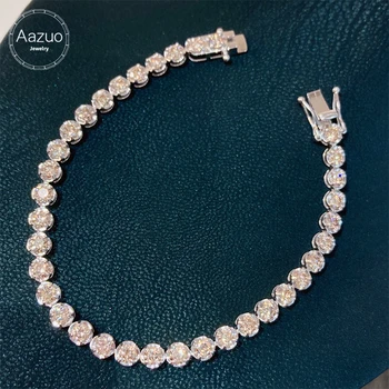 Aazuo Fine Jewelry Real 18K White Gold Natrual Diamond 5.0ct Classic Tennis Bracelets For Woman Upscale Trendy Engagement Party