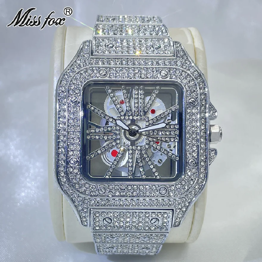 

Hip Hop Men Stainless Steel Watches Waterproof Hollow Out New Clock New Moissanite Fashion Quartz WristWatch Gift Free Shipping