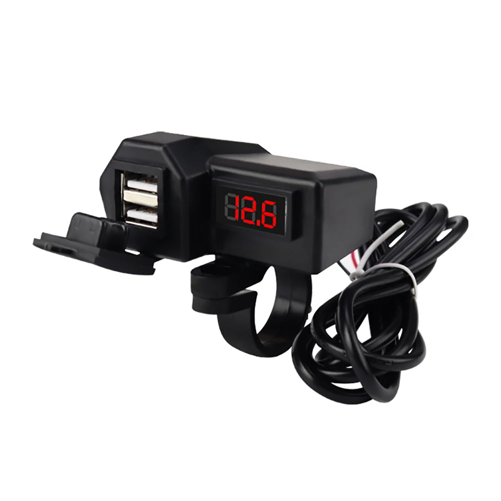 

12V 3.1A Dual USB Motorcycle Charging AdapterWith Independent Switch Digital Display Voltmeter For 7/8" 1" Handlebar Mounting