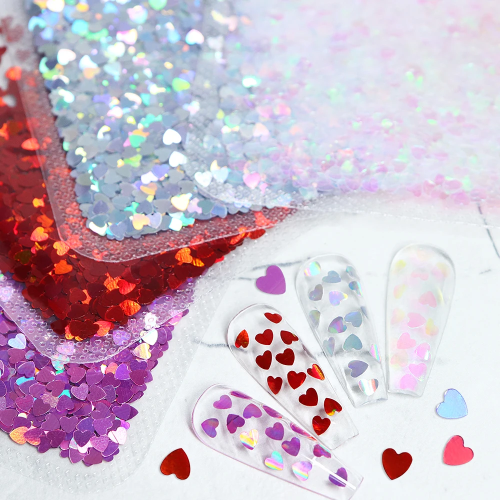 

Holographic Love Heart Nail Art Glitter Sequins Valentines Day Nail Art Charms 3mm Heart Shape Paillette DIY Manicure Decoration