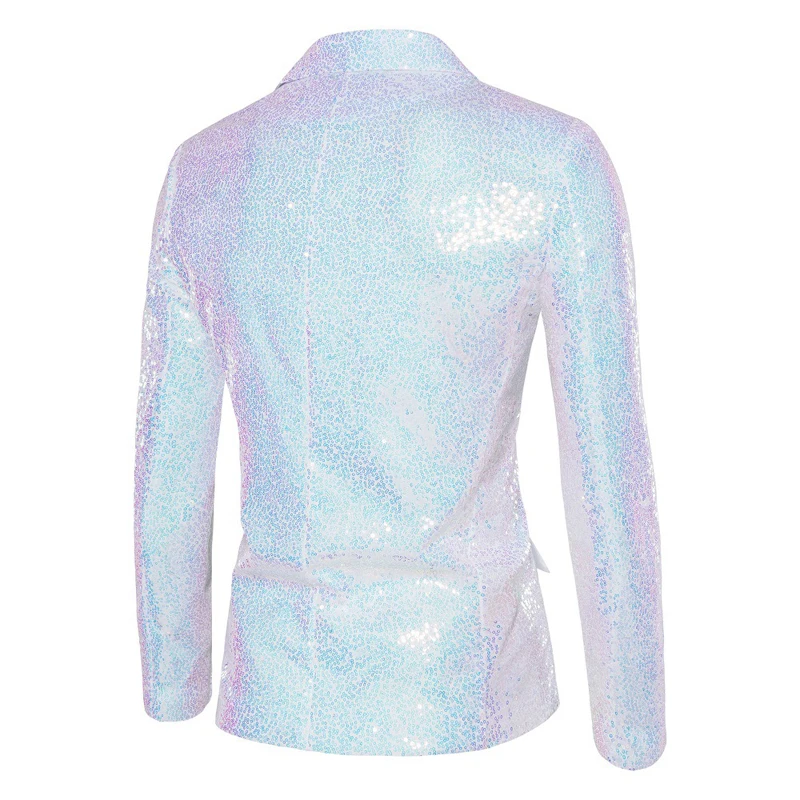Shiny White Sequin Glitter Blazer for Men One Button Peak Collar Tuxedo Jacket Mens Wedding Groom Party Prom Stage Costume Homme 2