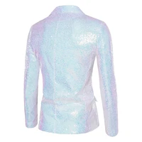 Shiny White Sequin Glitter Blazer for Men One Button Peak Collar Tuxedo Jacket Mens Wedding Groom Party Prom Stage Costume Homme 2