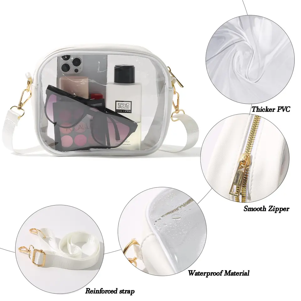 Borsa Tracolla Trasparente Per Stadio E Concerti - Approvata Sicurezza - 2 Spallacci Inclusi (PVC 0.8mm, 19x18x9 Cm) - Donna E Uomo