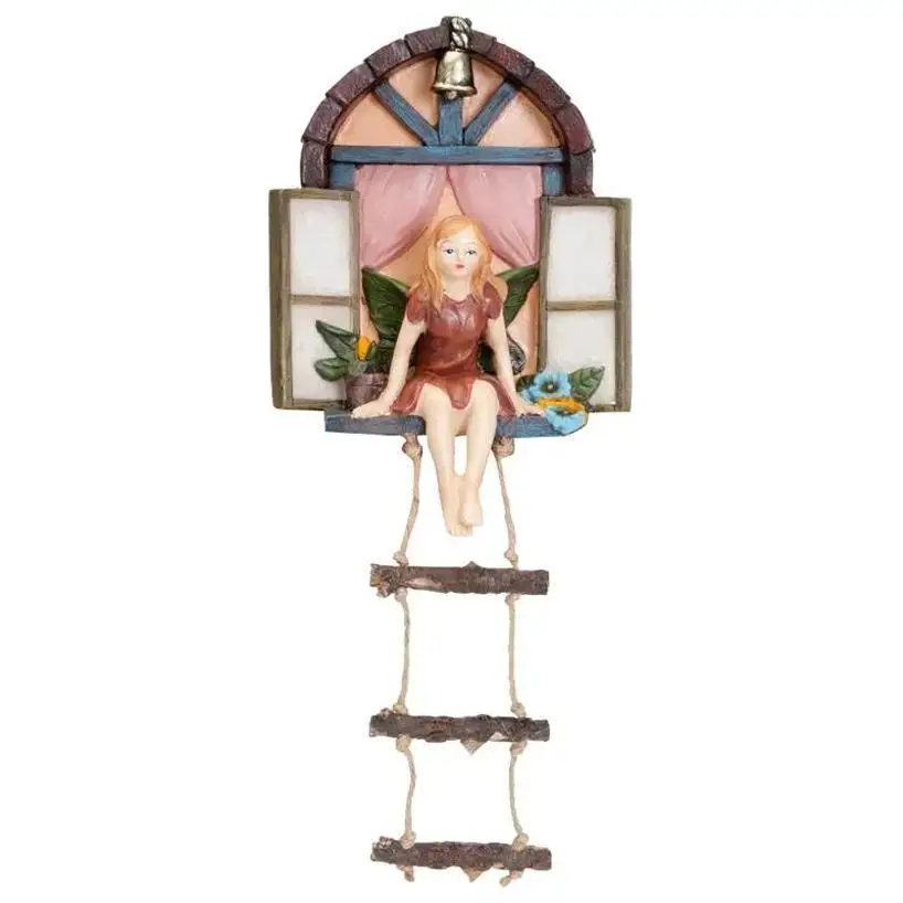 1 Pcs Fairy Gate Decorative Ornaments Resin Crafts Home Decoration Fairy Cute Design Hanging Rope