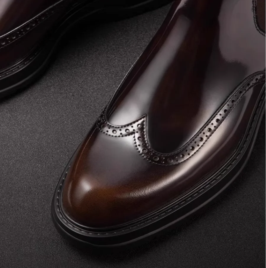 Britische Herren-High-Top-Lederschuhe für Herbst und Winter, Business-Casual-Herrenschuhe, Chelsea-Stiefel mit dicken Sohlen, Vintage-Kurzstiefel – Detail 14