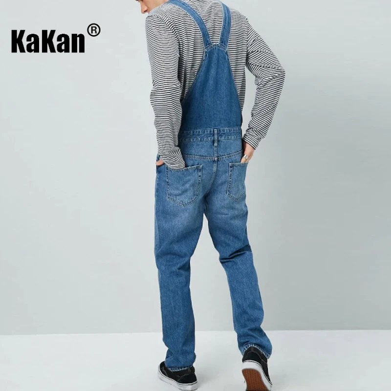 Kakan - European and American New Strap Pants, Strap Jeans, Dark Blue Light Blue Men's Jumpsuit Pants K74-0037