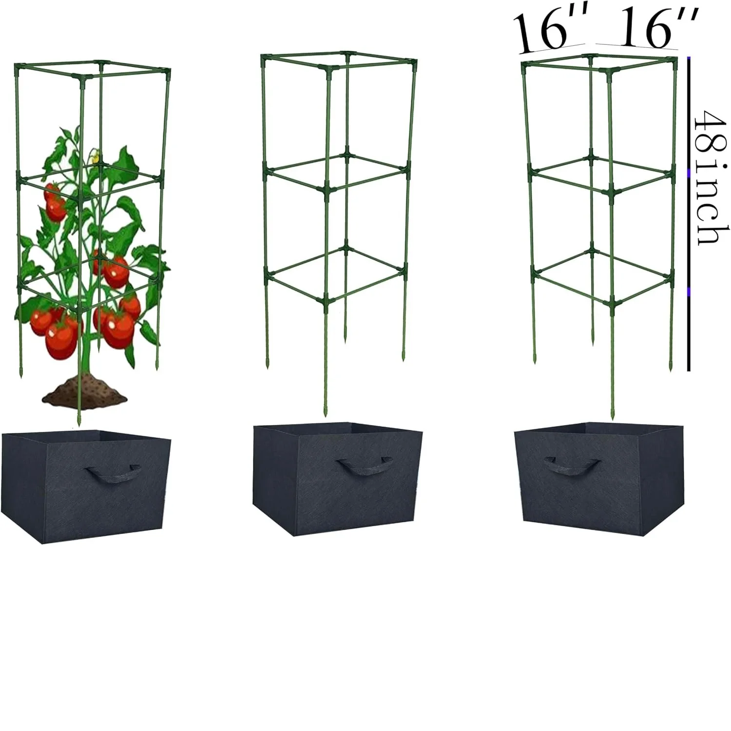 3 Pack Tomato Cages with Grow Bags, Tomato Planter, Trellis,48 inch