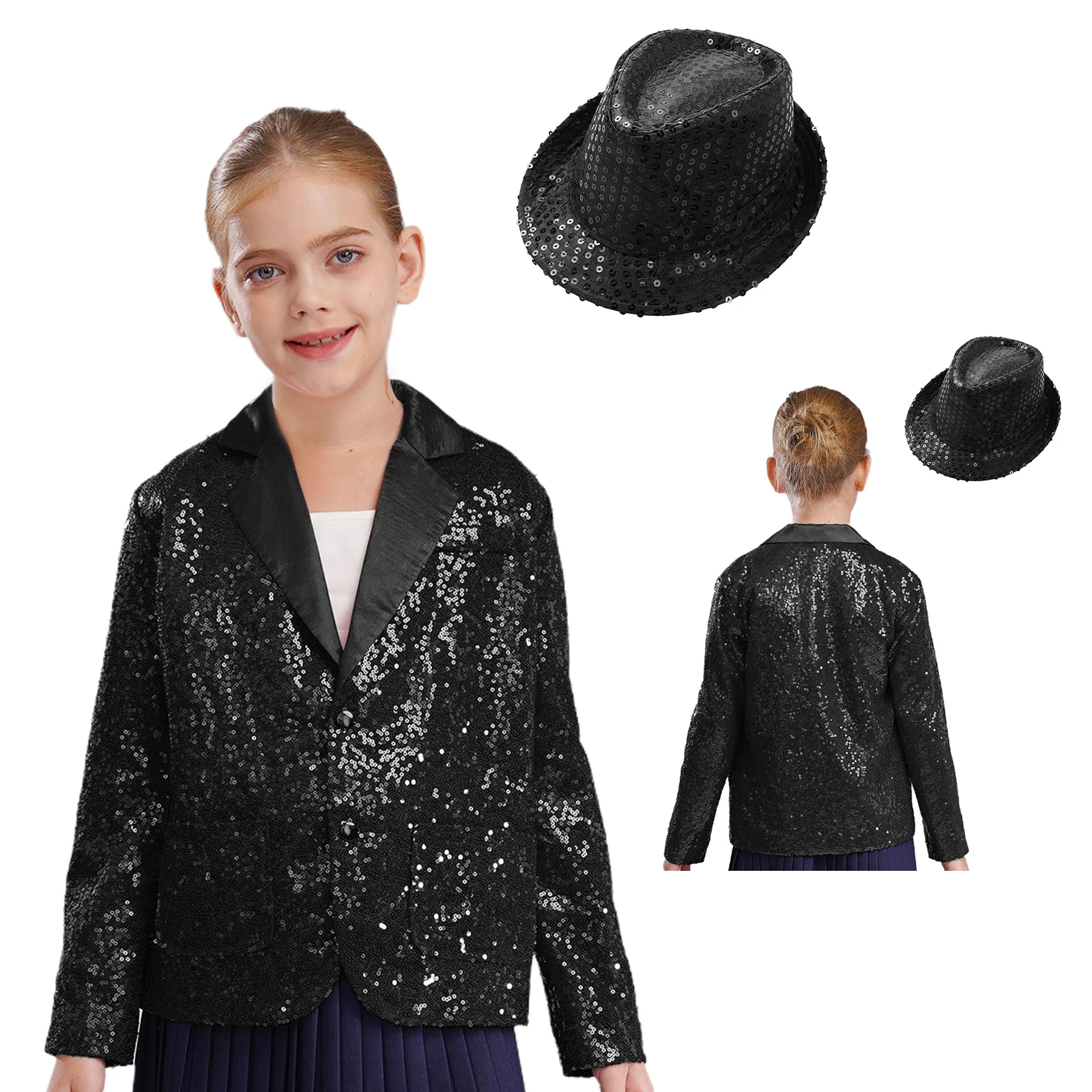 Chaqueta Blazer Con Lentejuelas Para Niñas - Con Sombrero, Para Fiestas Y Eventos Formales