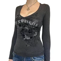 Économie grunge dégradés pour femmes, manches longues, chemises graphiques vintage, t-shirts esthétiques E-Girls, vêtements gothiques, streetwear, Y-Y2K, automne 3