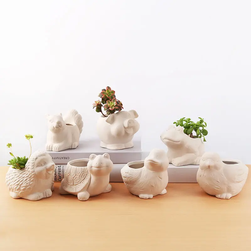 Raw Fired Rough Pottery Semi-finished Product Multi Flower Pot Graffiti Hand-painted DIY Animal Ceramic Painted Flower Pot ZD844