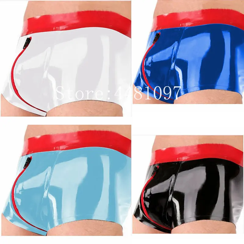 

Latex Shorts Rubber Boxer Briefs with Front Crotch Zipper Underwear Pants Club Wear Costume Handmade