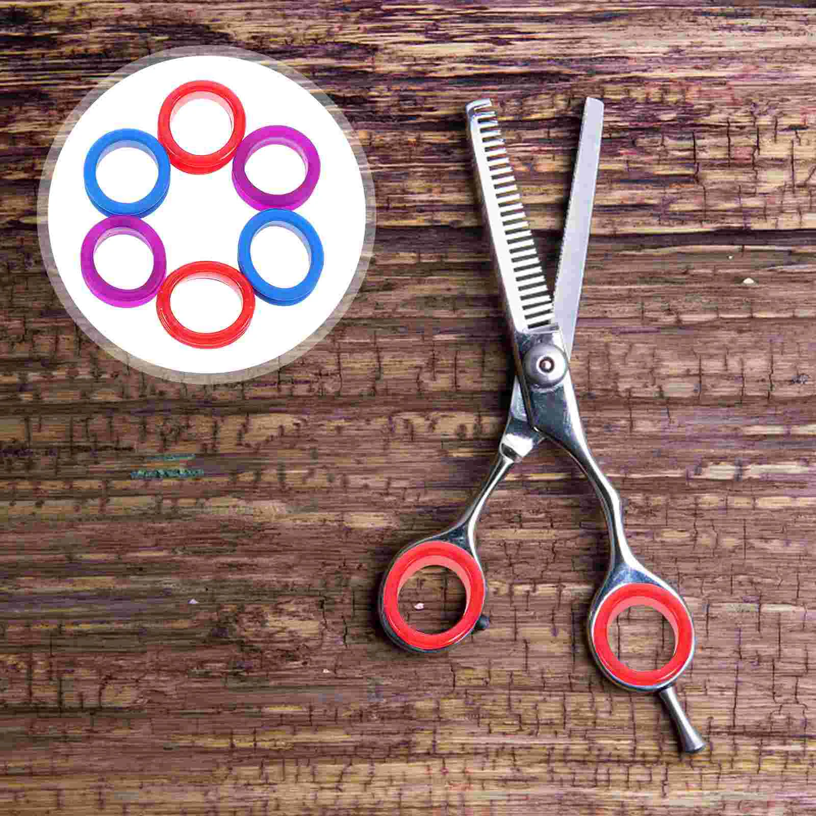 

6 Pcs Mosaic Finger Trap Shears Dog Grooming Scissors Soft Silicone Thumb Insert