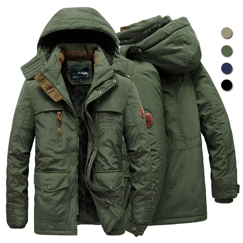Outdoor Parka Coat Multi-pocket Men's Winter Jacket Fleece Linning Hooded Windbreaker Military Thick Warm Outerwear