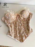 SINGREINY Strapless Embroidery Tank Top 2025 Women Ruffles Corset Slim Short Camisole French Style Shapwear Sexy Evening Top