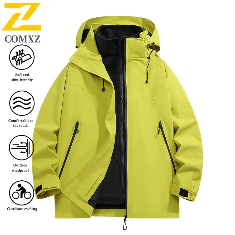 Men Women Oversized Hooded Utility Jacket 3-in-1 Windproof Waterproof Windbreaker for Hiking Camping Fishing Outdoor Sports Coat